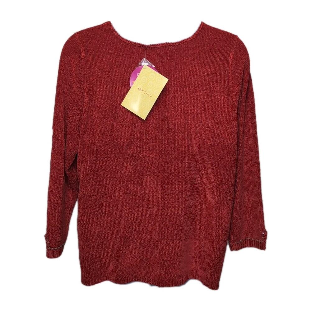 Quacker Factory Embellished Sweater Womens‎ Plus Size 1X Red Chenille NEW NWT - Picture 3 of 15